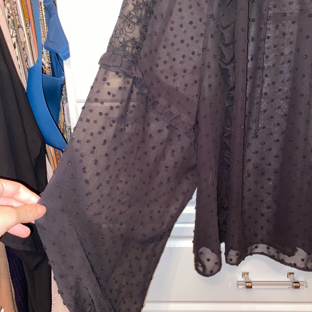 Express Black Flowy Ruffle See Through Top - Picture 3 of 5